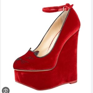 Charlotte Olympia "Tessa" Velvet Wedge
